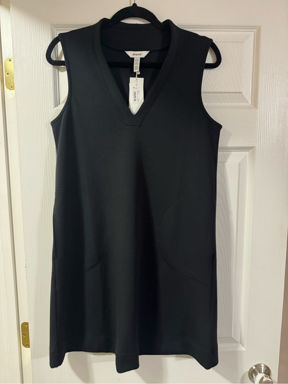 SPANX Black V-Neck Sleeveless Shift Dress with Subtle Seaming